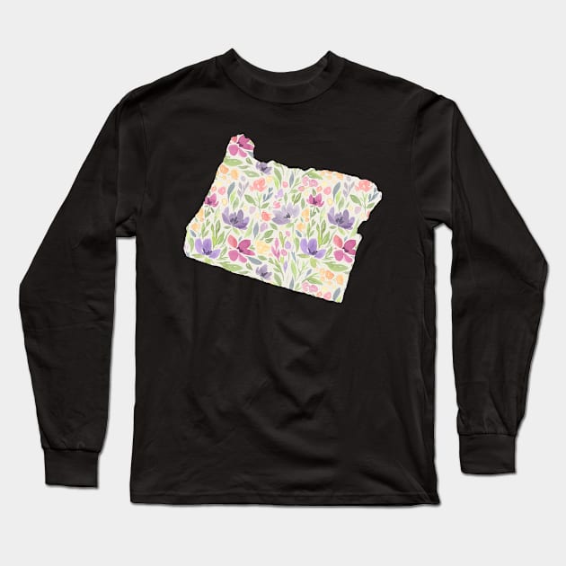 Oregon Silhouette Florals Long Sleeve T-Shirt by randomolive